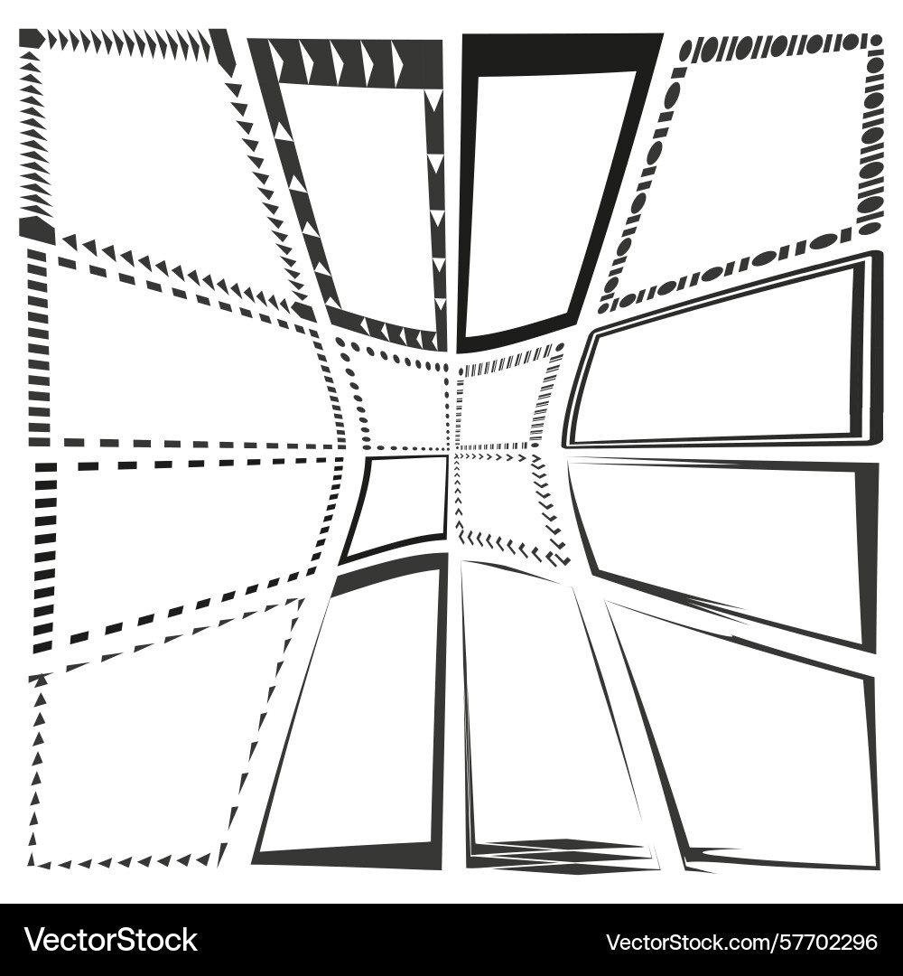 Distorted quadrilateral matrix converging dashed Distorted quadrilateral matrix converging dashed vector image
