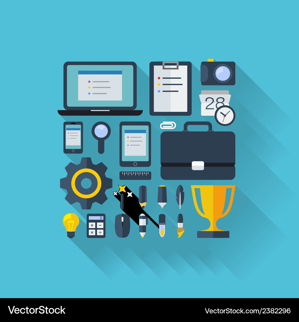 Flat icons set with long shadows Vector Image