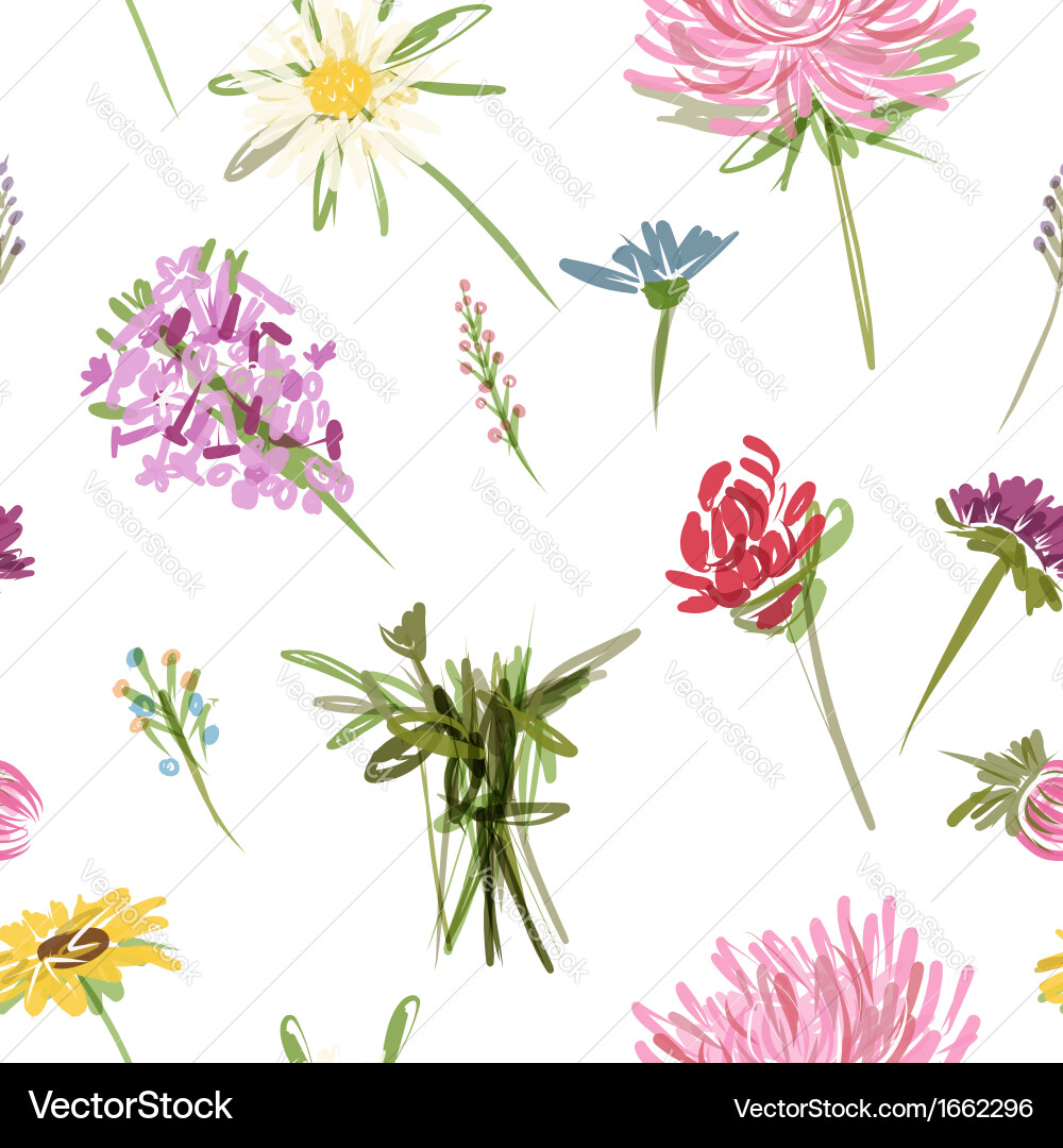 Garden flowers seamless pattern for your design vector image