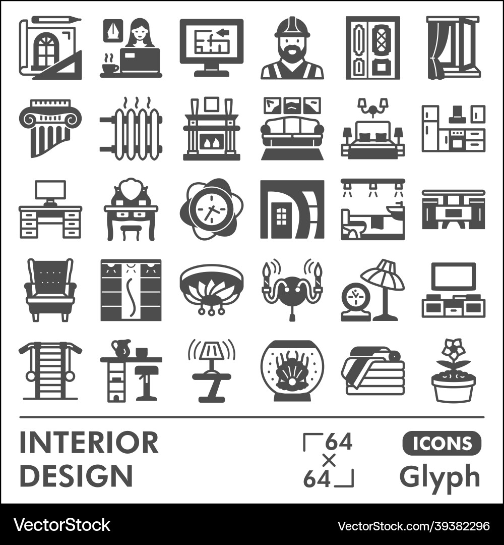 Interior design line icon set home decoration Interior design line icon set home decoration vector image