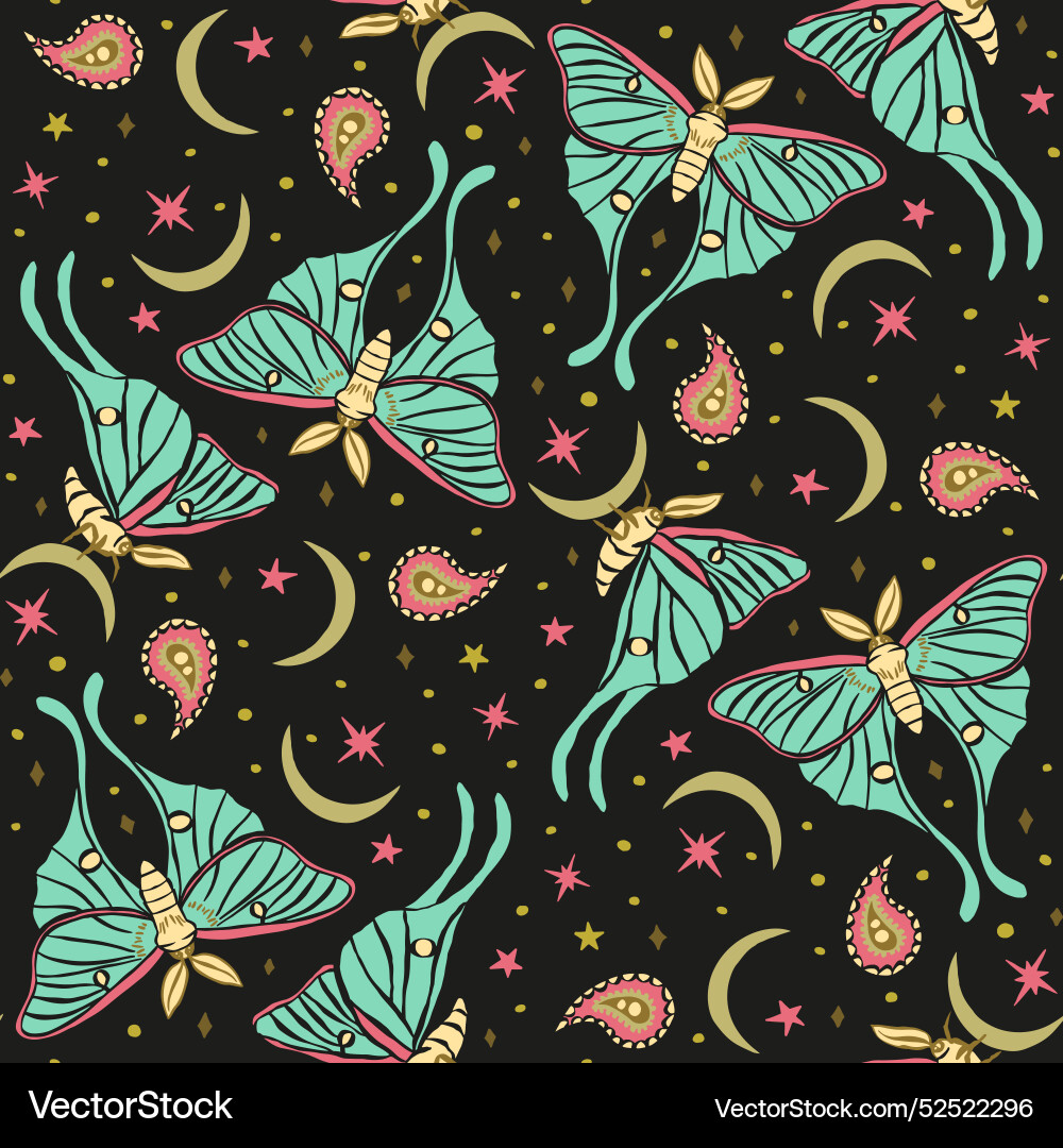 Seamless pattern with celestial luna moth Seamless pattern with celestial luna moth vector image