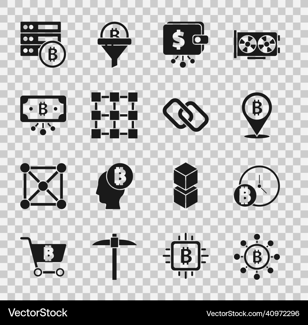 Set blockchain technology bitcoin with clock Set blockchain technology bitcoin with clock vector image