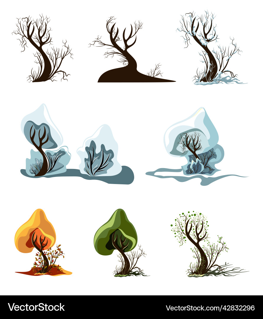 Set of stylized images trees in different Set of stylized images trees in different vector image