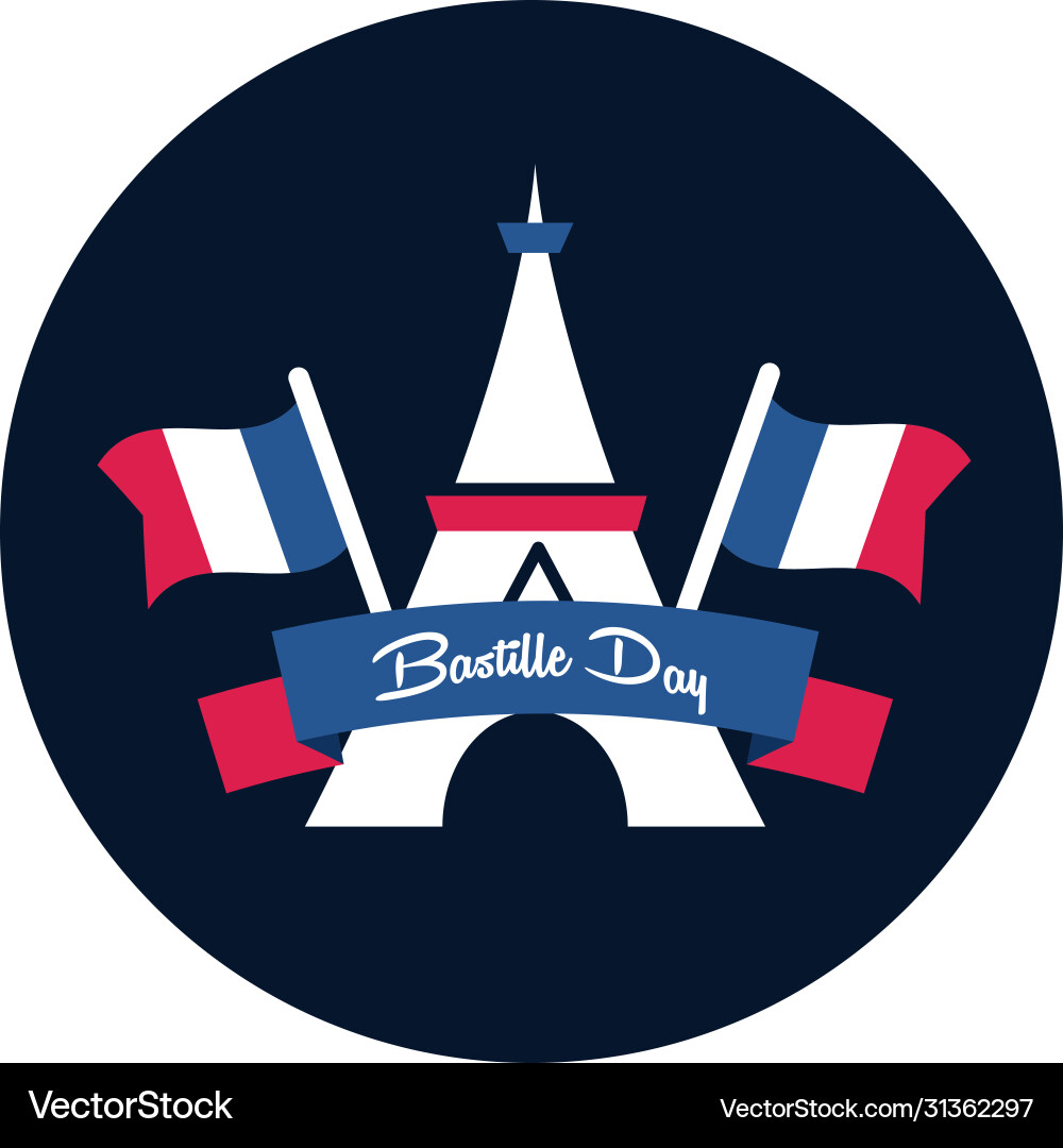 Bastille day eiffel tower with flags block Vector Image