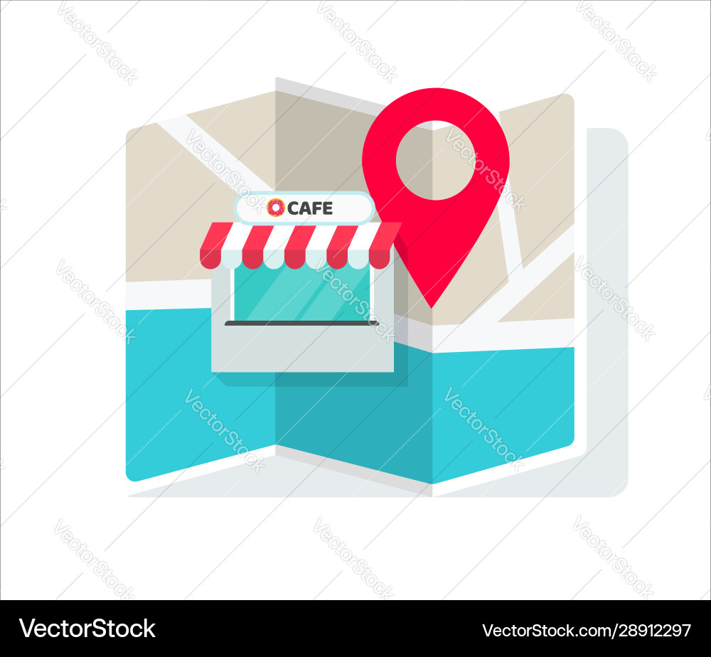 Cafe shop or store location with pin pointer Cafe shop or store location with pin pointer vector image