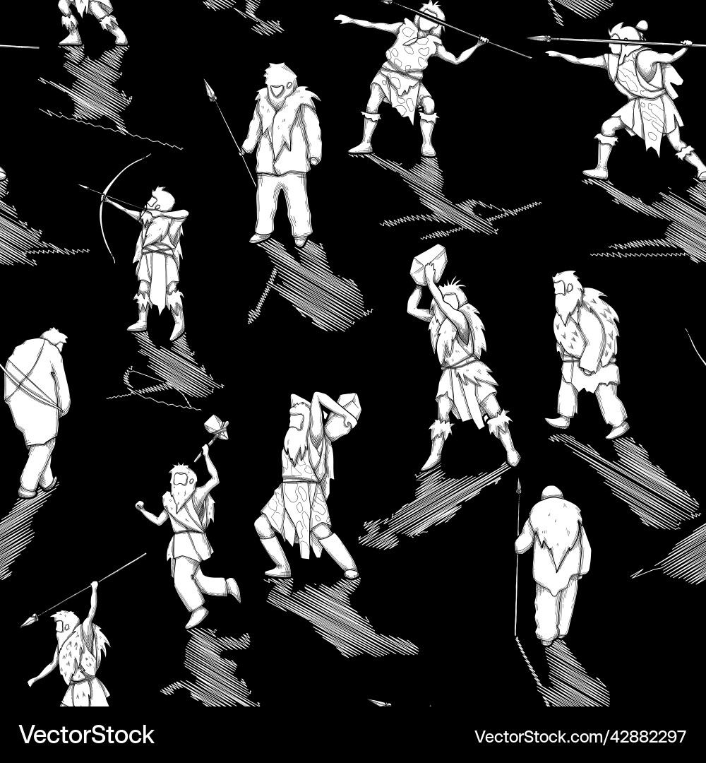 Cavemen Casting Shadows - Ice Age Pattern vector image