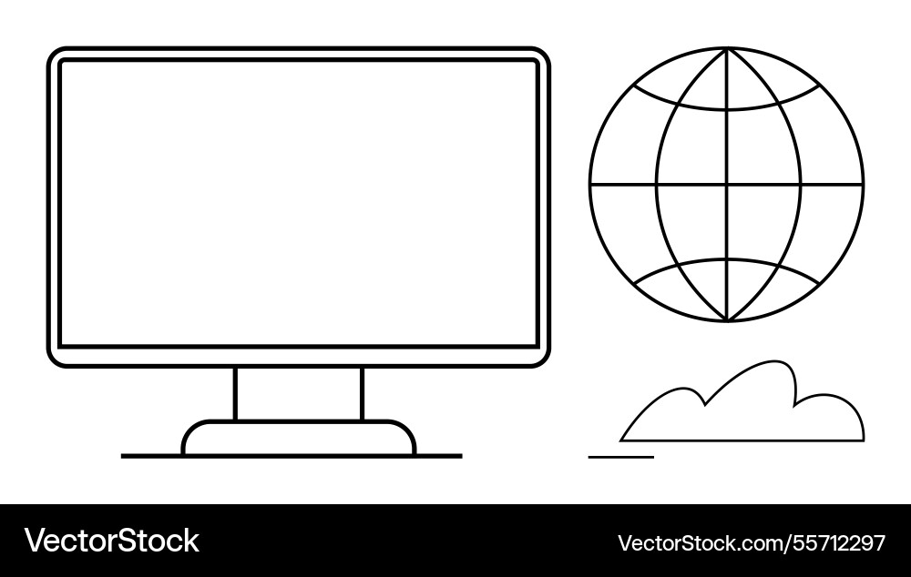 Computer monitor with globe and cloud representing Computer monitor with globe and cloud representing vector image