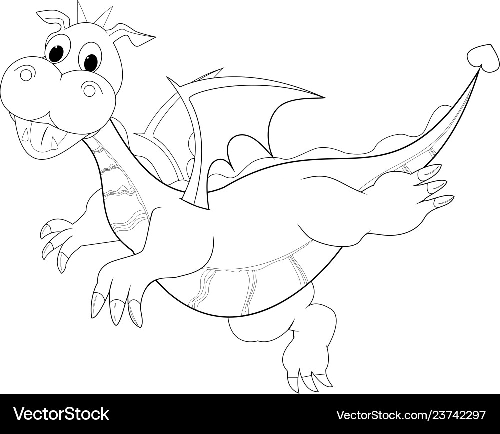 Flying Dragon Sketch - Coloring Page Vector Image