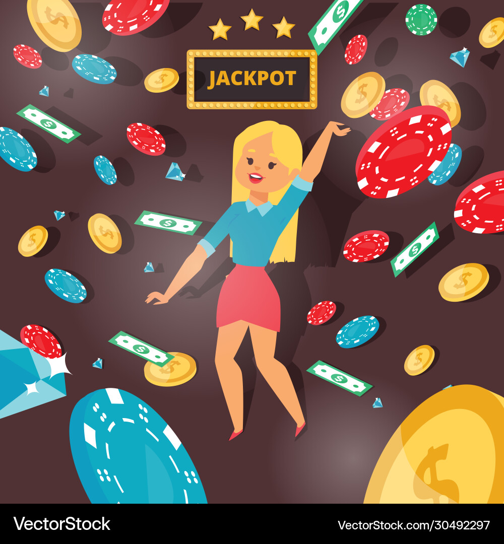 Glückliche Frau Jackpot Gewinner Glückliche Frau Jackpot Gewinner vektorbild