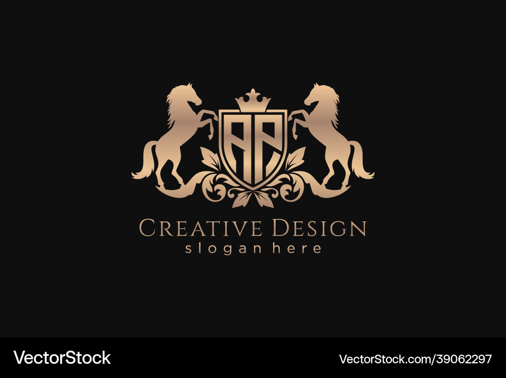 Initial ap retro golden crest with shield and two vector image