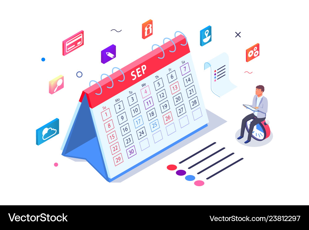 Isometric 3d calendar with task management