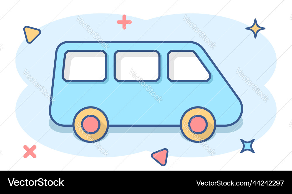 Passenger minivan sign icon in comic style car Passenger minivan sign icon in comic style car vector image