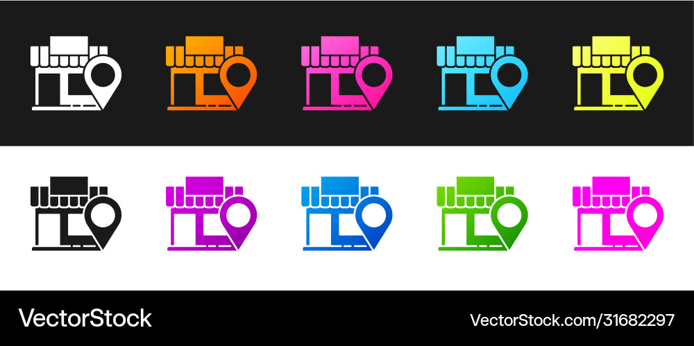 Set location with store icon isolated on black Set location with store icon isolated on black vector image