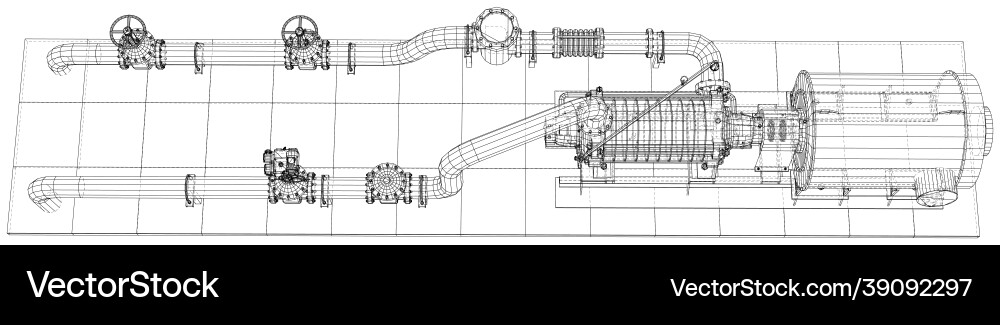 Wire-frame line pumping unit isolated on white Vector Image