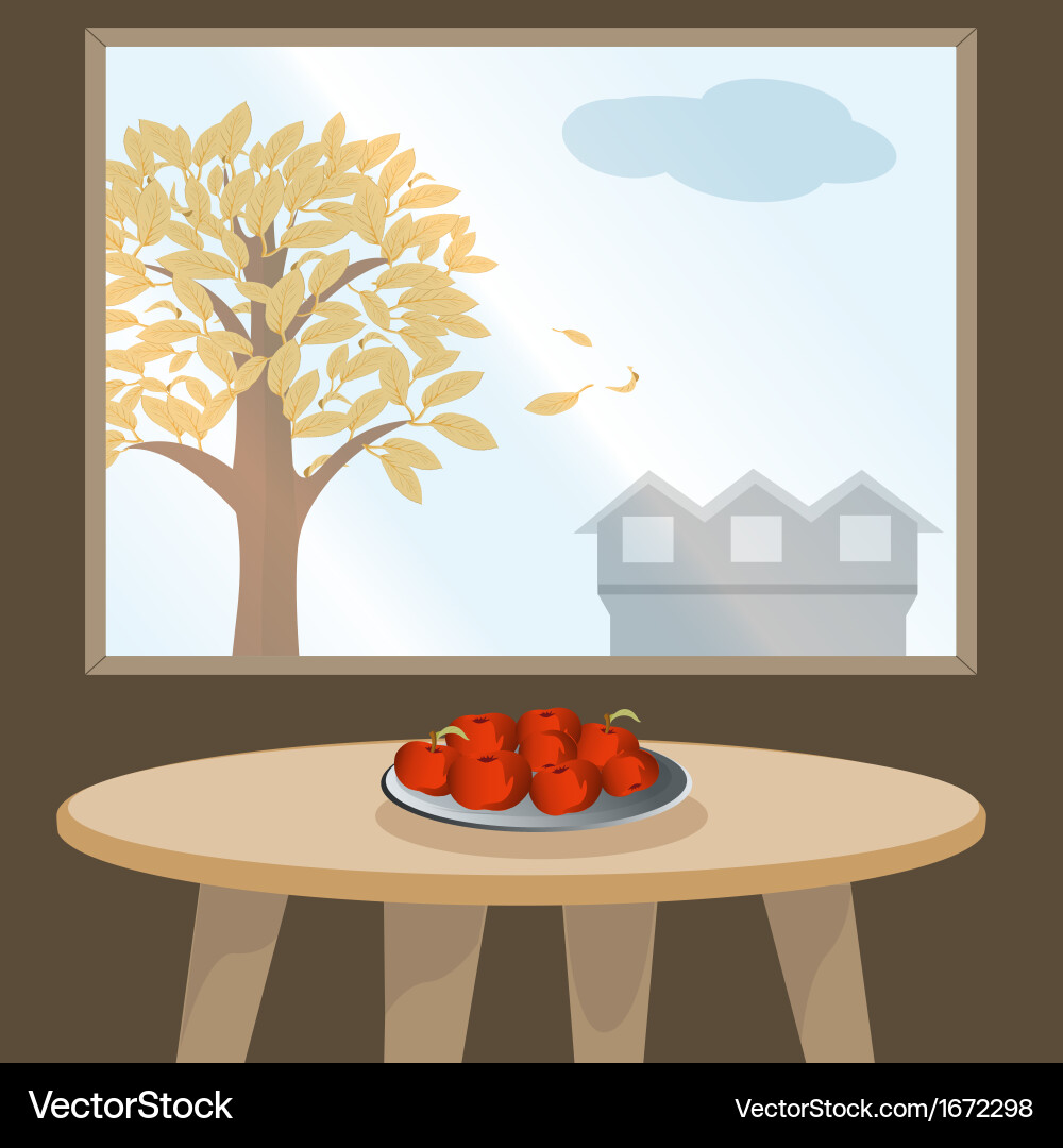 Apples on table by window Vector Image