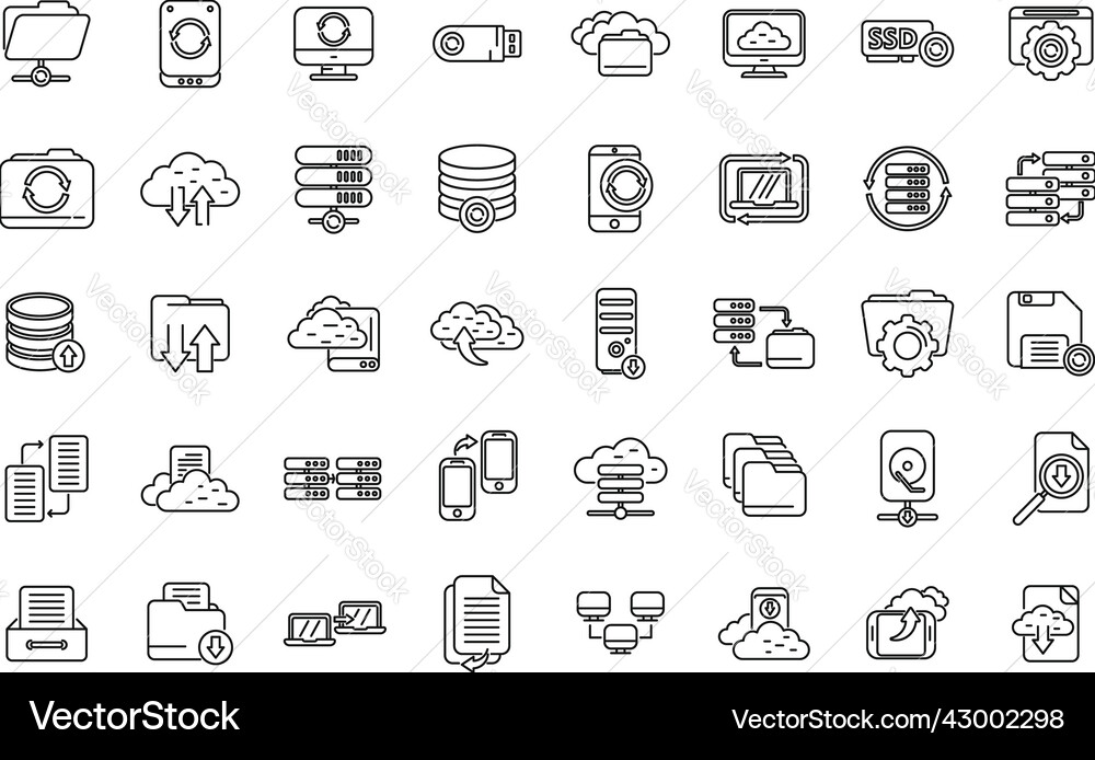 Backups icons set outline recovery data Backups icons set outline recovery data vector image