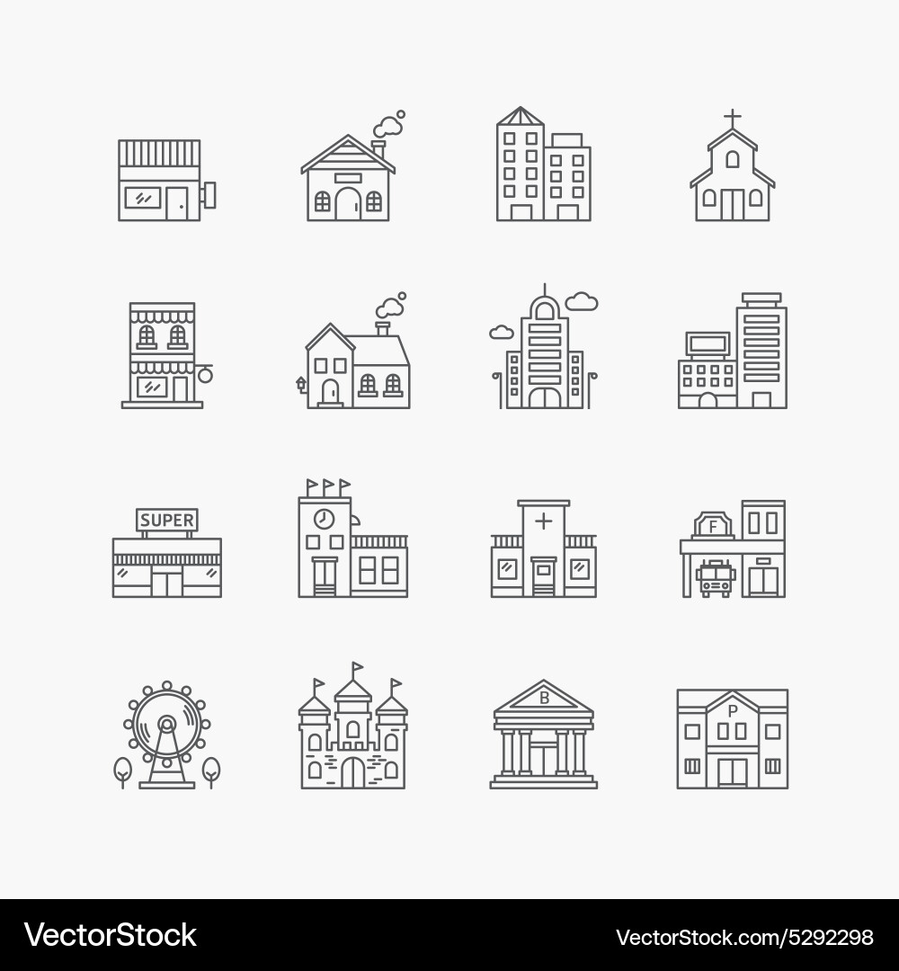 Building Line Icons - City Collection vector image