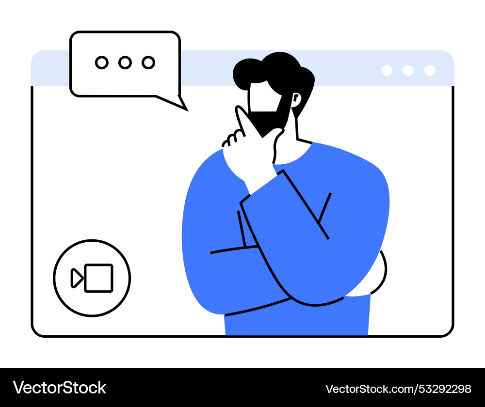 Man with beard thinking inside browser window Man with beard thinking inside browser window vector image