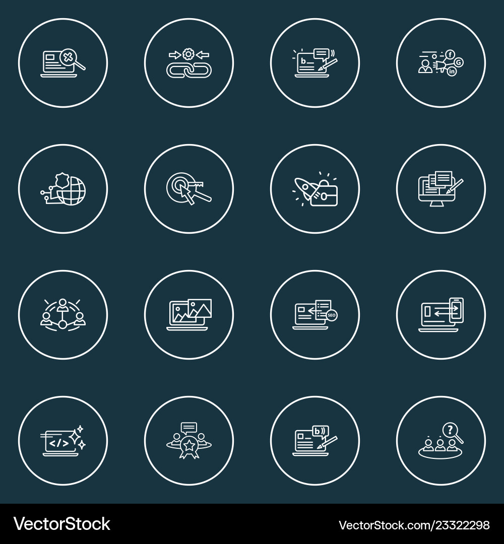 Optimization icons line style set with link Optimization icons line style set with link vector image