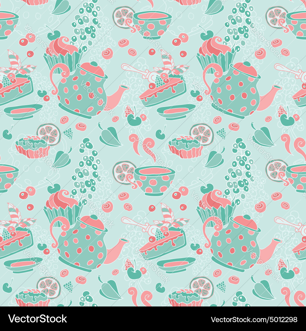 Ornament seamless pattern with tea party objects Vector Image