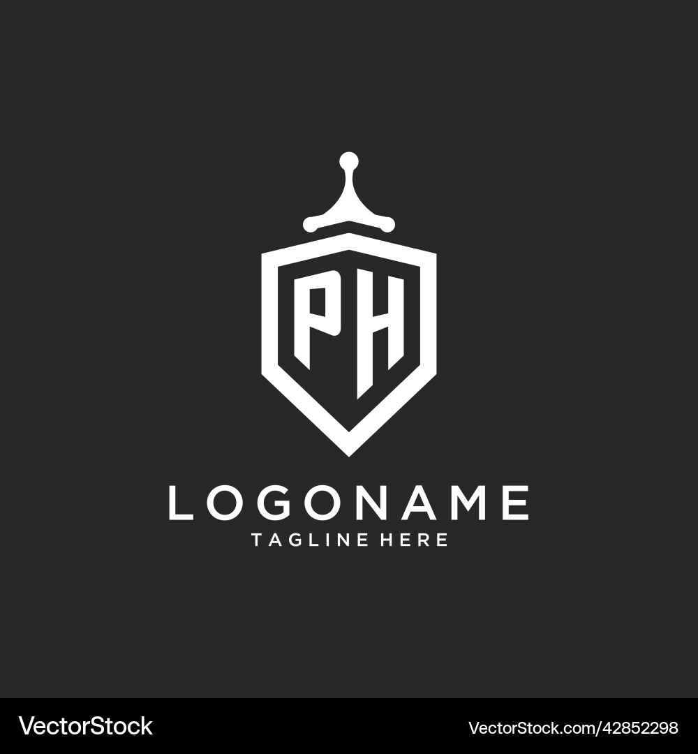 Ph monogram logo initial with shield guard shape Vector Image