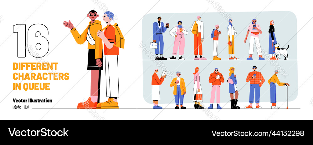 Set different characters in queue people line Set different characters in queue people line Vector Image
