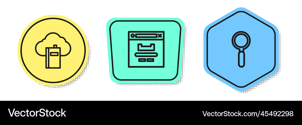 Set line cloud or online library browser window Set line cloud or online library browser window vector image