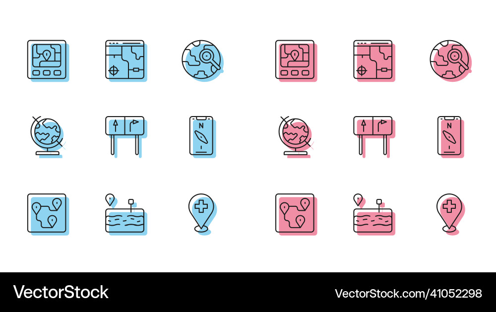 Set line route location broken road gps device Set line route location broken road gps device vector image