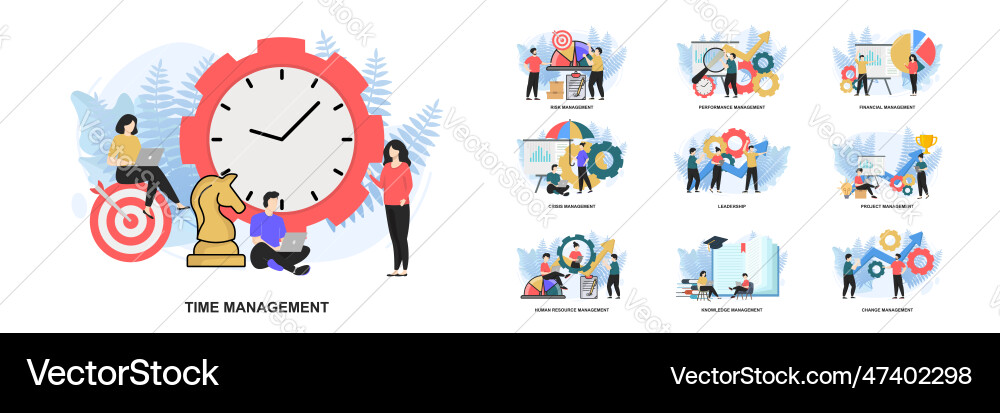 Set of web page design templates for management Set of web page design templates for management Vector Image