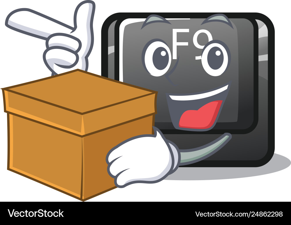With box f9 button installed on cartoon keyboard vector image