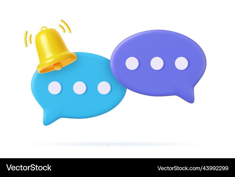 3d notification bell on speech bubble with text 3d notification bell on speech bubble with text vector image
