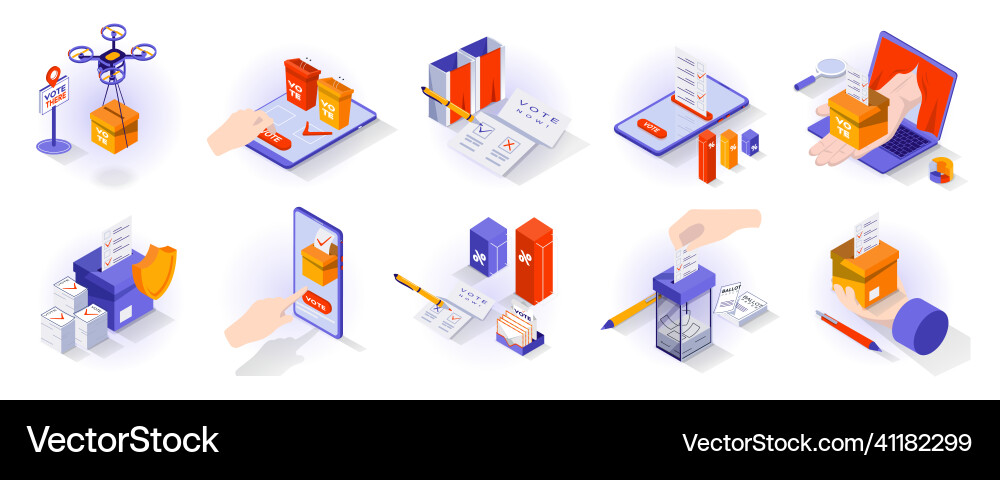 Election and voting concept isometric 3d icons set Vector Image
