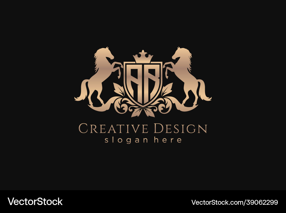 Initial ar retro golden crest with shield and two vector image
