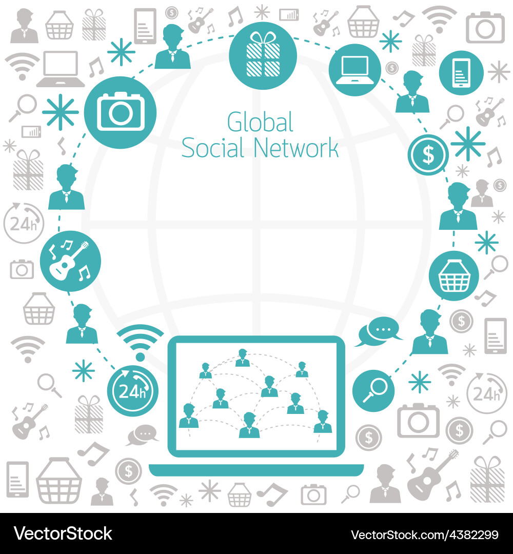 Laptop computer with social network icons frame Vector Image