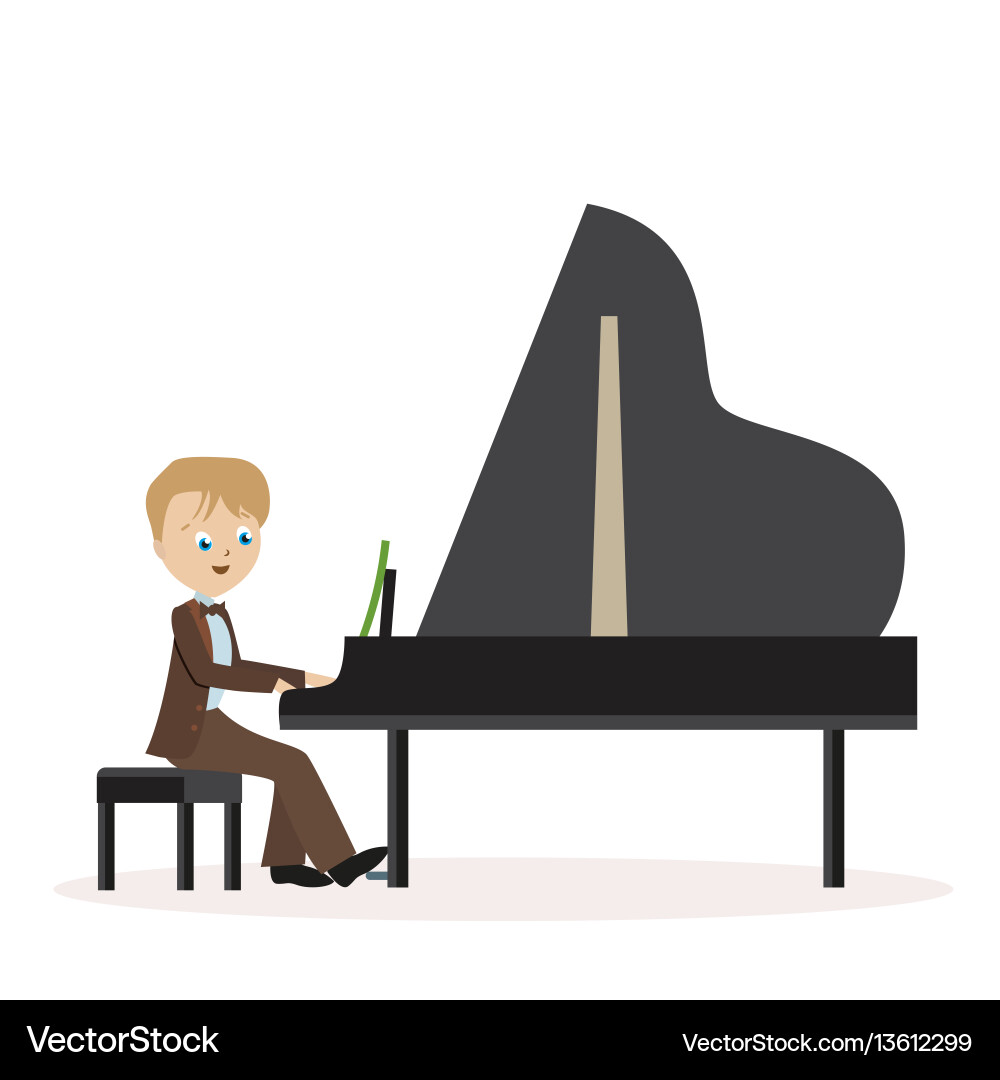 Little boy in a classic suit playing piano flat Little boy in a classic suit playing piano flat vector image