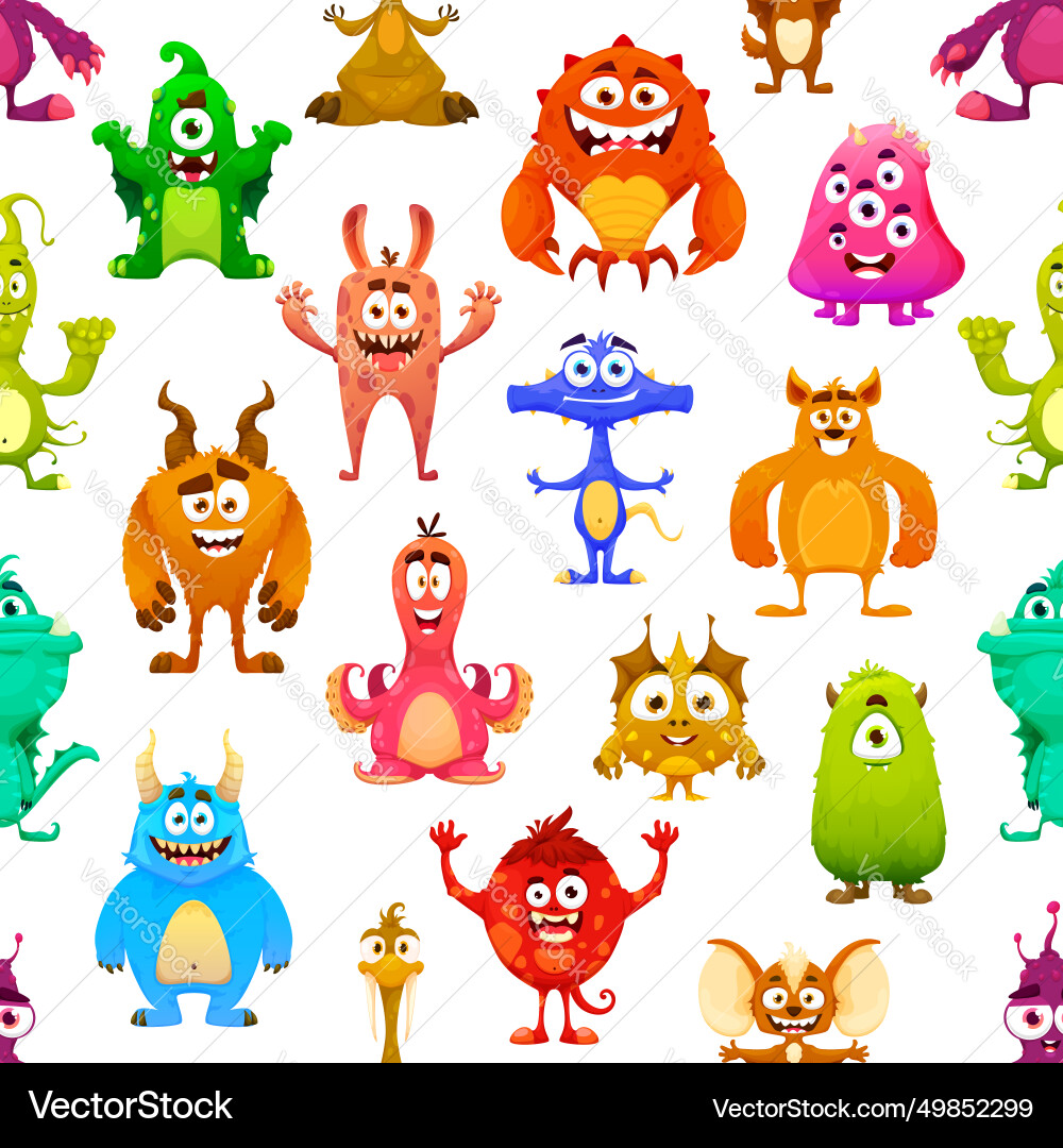 Monster Character Pattern Funny Creatures Vector Image