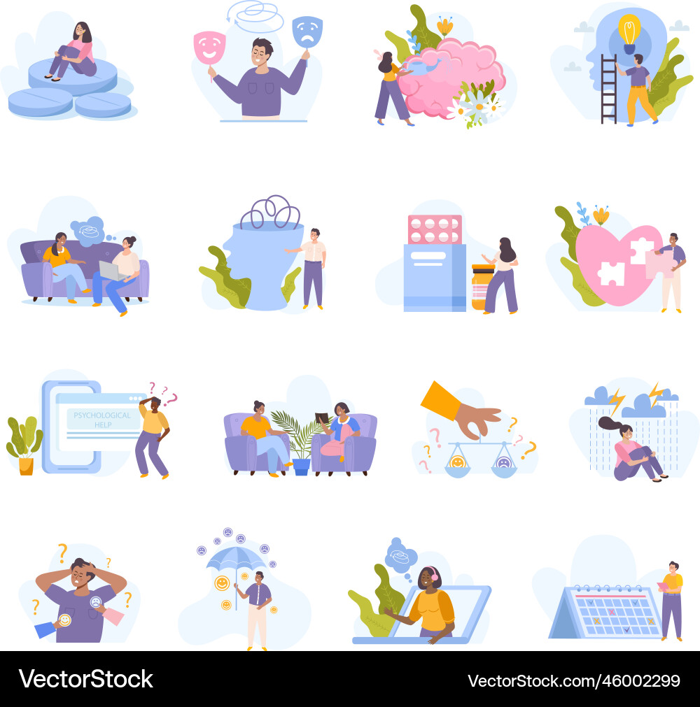 Offene Geist Psychotherapie Icons Set Offene Geist Psychotherapie Icons Set vektorbild