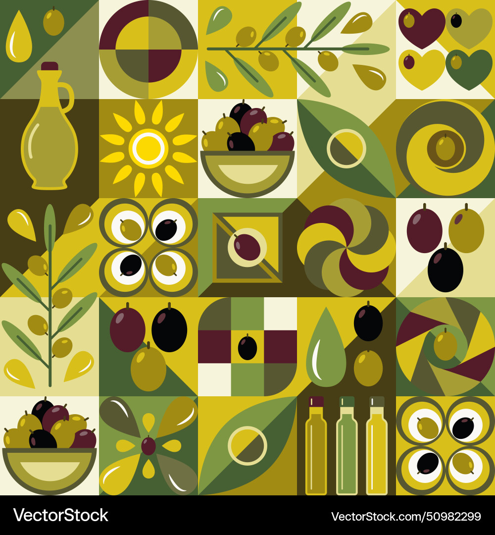 Pattern with olives in simple geometric style Pattern with olives in simple geometric style vector image