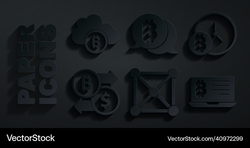 Set blockchain technology bitcoin with clock Set blockchain technology bitcoin with clock vector image