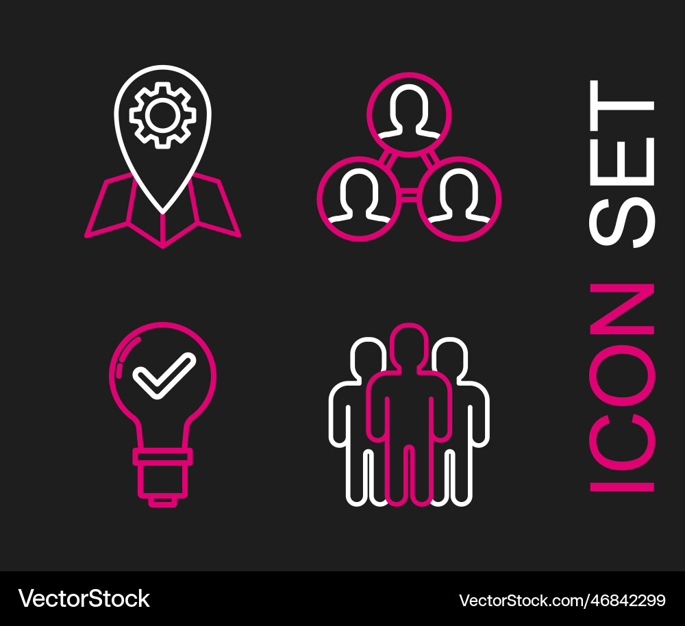 Set line users group light bulb and check mark Set line users group light bulb and check mark vector image