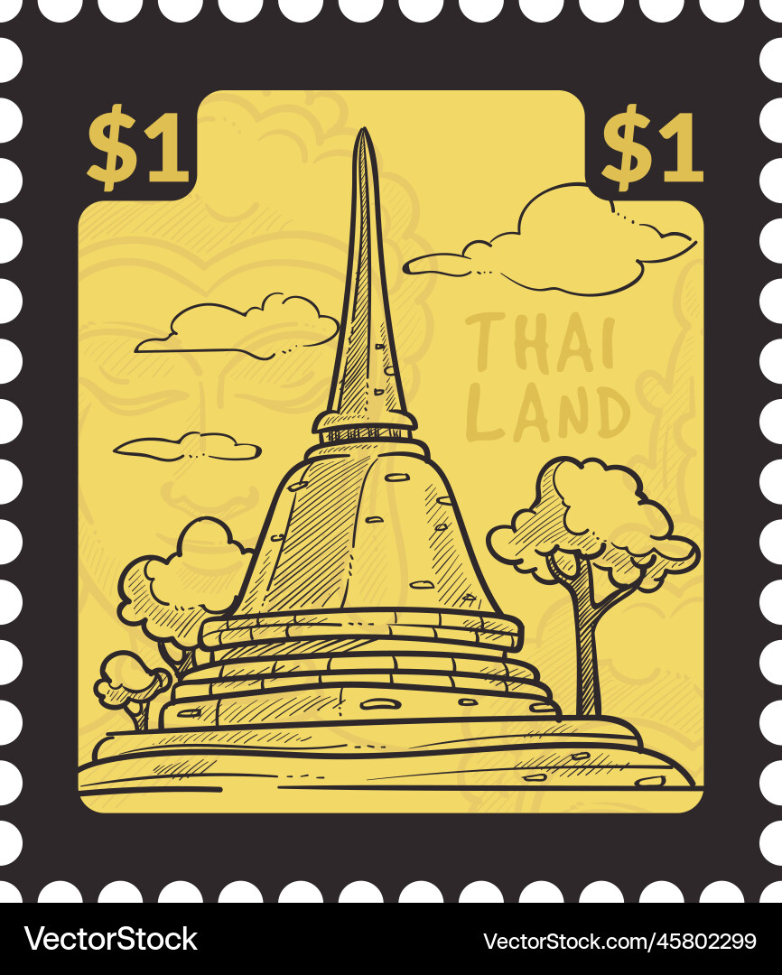 Thailand berühmte Sehenswürdigkeiten auf Postkarten oder Postmarken Thailand berühmte Sehenswürdigkeiten auf Postkarten oder Postmarken vektorbild