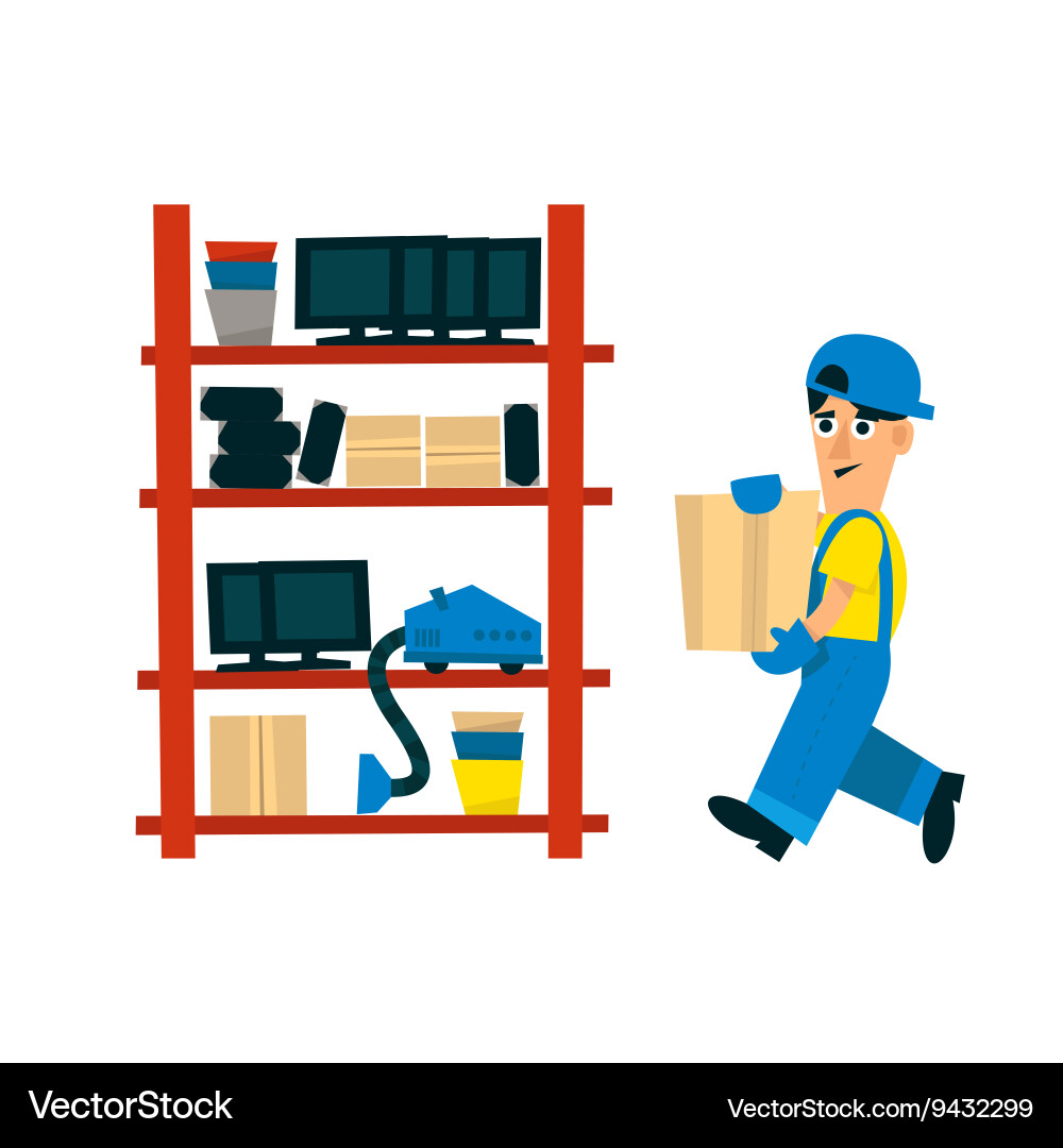 Worker bringing box to store on the shelf Vector Image