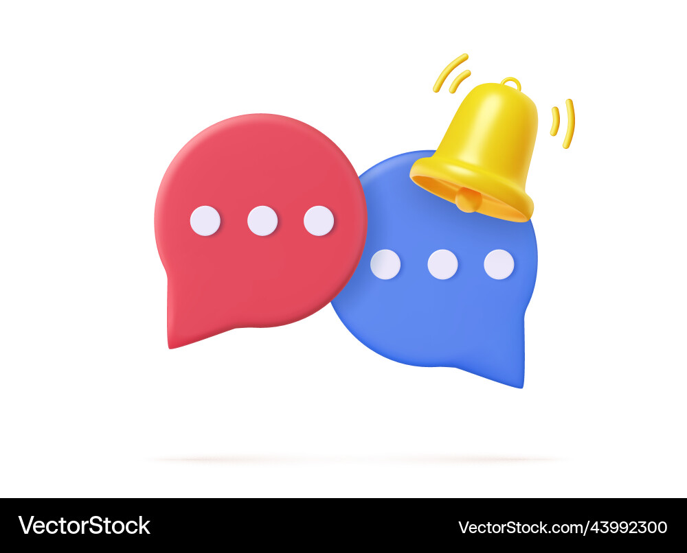 3d notification bell on speech bubble with text Vector Image