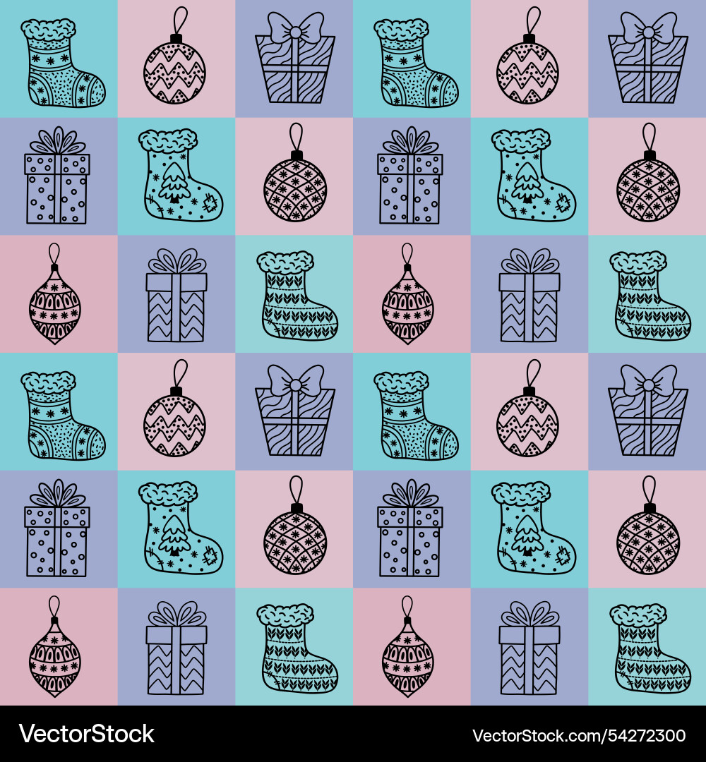 Christmas abstract seamless block pattern with toy Vector Image
