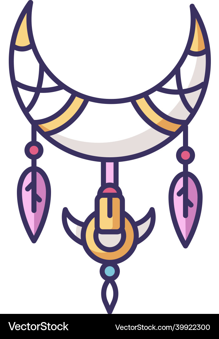 Crescent and feathers in boho style rgb color vector image