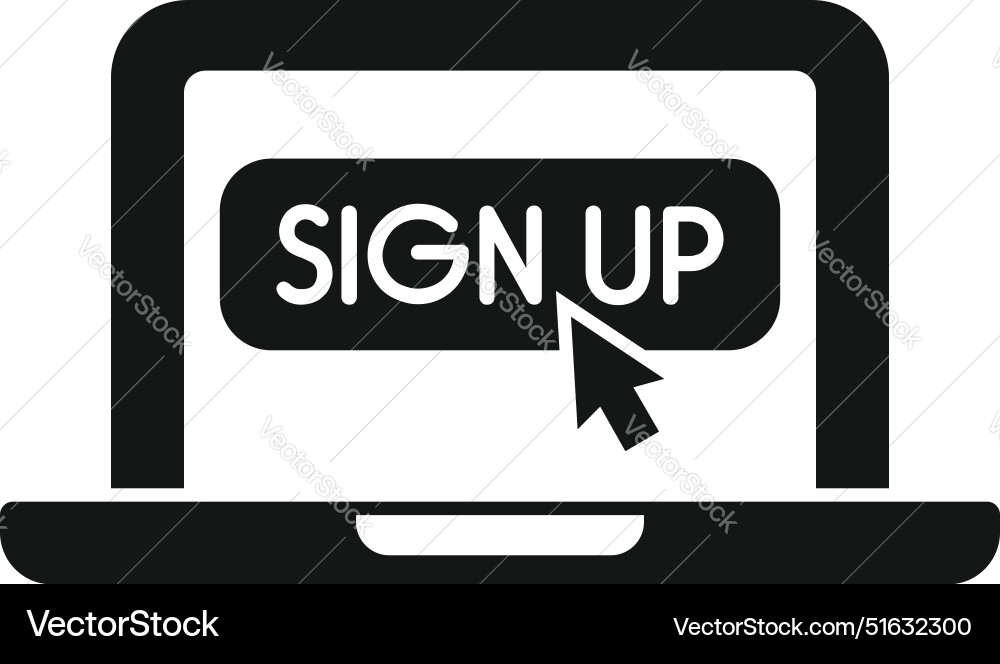 Cursor clicking sign up button on laptop screen Cursor clicking sign up button on laptop screen vector image
