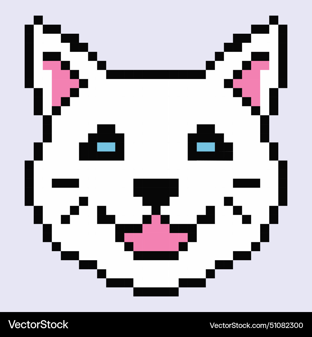 Cute pixel white cat head animal 8 bit icon – Royalty-Free Vector