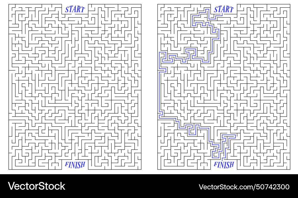 Huge labyrinth of high complexity with solution Huge labyrinth of high complexity with solution vector image