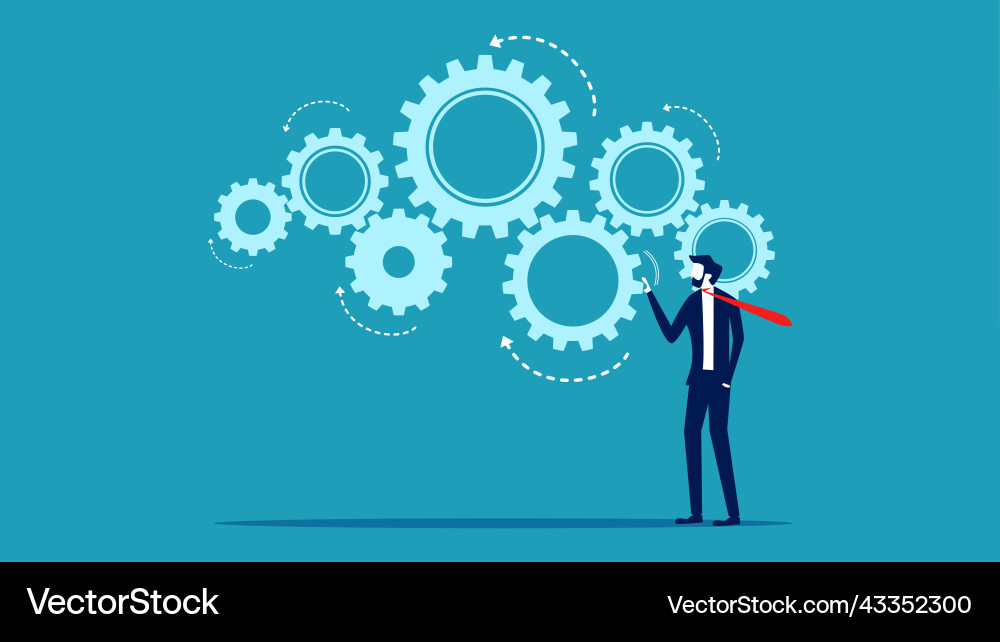 Process optimization businessmen turn cogs Process optimization businessmen turn cogs vector image