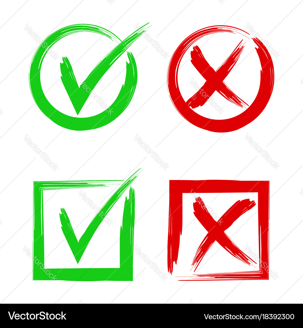 Tick and cross signs symbols yes no accept Vector Image